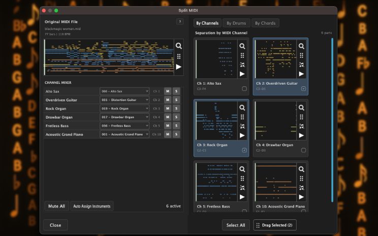 Split MIDI — By Channel, By Drum, By Chords